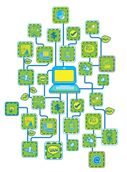普遍的なネットワーク リンク （インターネット緑色のエコロジー概念ベクトル — ストックベクタ