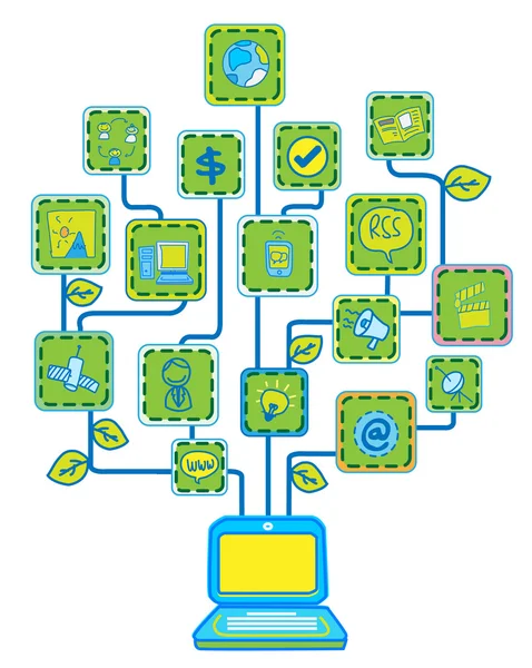 Δίκτυο internet δέντρο τεχνολογία επικοινωνίας διάνυσμα — Διανυσματικό Αρχείο