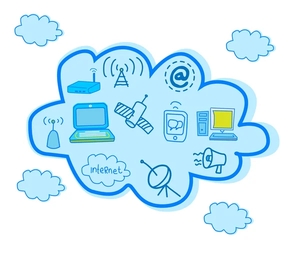 Cloud Computing et vecteur mondial de télécommunications — Image vectorielle