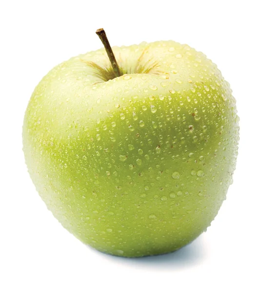 La manzana verde en las gotas sobre blanco —  Fotos de Stock