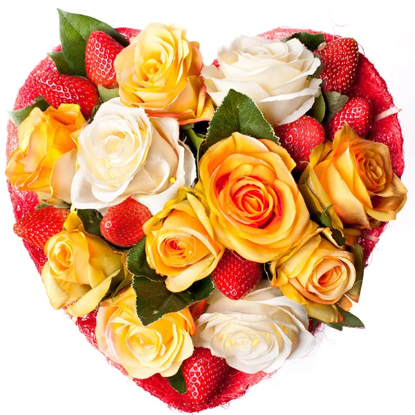 Composição de rosas em forma de coração — Fotografia de Stock