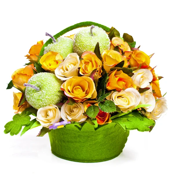 Růže složení v zelené busket Royalty Free Stock Obrázky