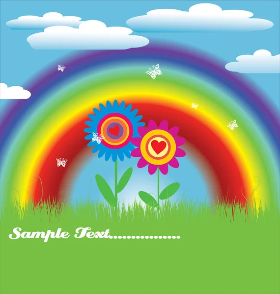 Bright spring with rainbow — Stock Vector