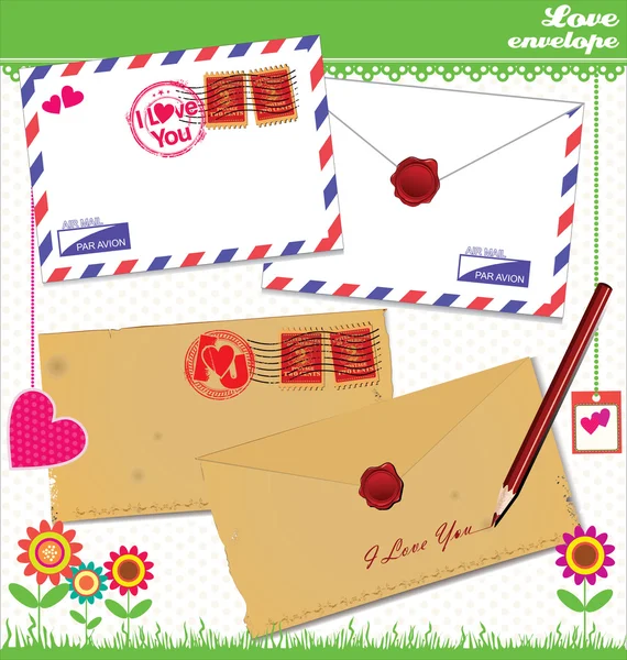 Liefde envelop - valentine scrapbook elementen — Stockvector