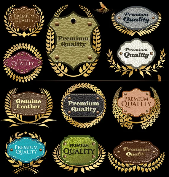 Etiquetas de cuero de primera calidad — Vector de stock