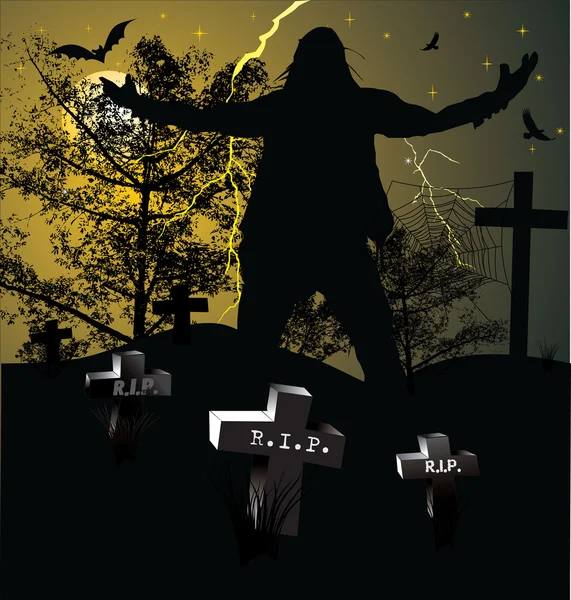 Gruseliger Friedhof-Halloween-Hintergrund — Stockvektor