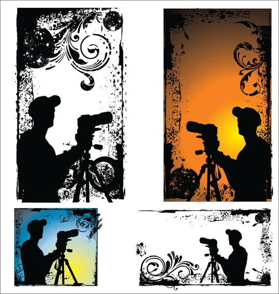 Grunge vecteur Photographes silhouette ensemble — Image vectorielle
