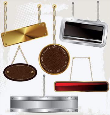 Signs and labels on gold and silver chain clipart