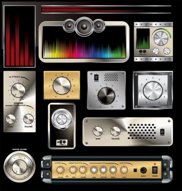 Control panel with volume knob and equalizers clipart