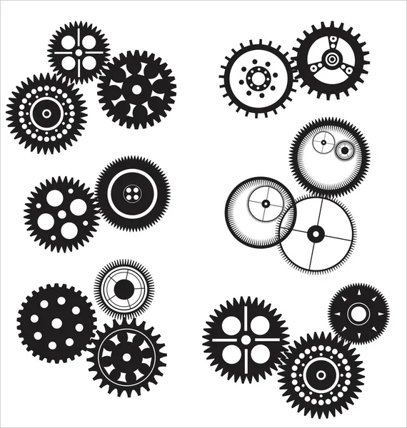 Vector gear and cogwheel set isolated on white — Stock Vector