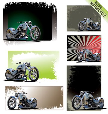 Retro motorcycle background set clipart