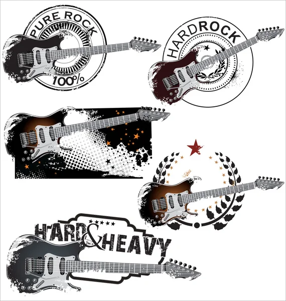 Timbro di gomma Grunge con chitarra elettrica — Vettoriale Stock