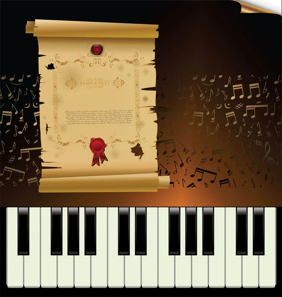 Un pianoforte vintage con vecchia carta vuota — Vettoriale Stock
