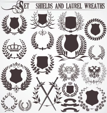 Set - shields and laurel wreaths