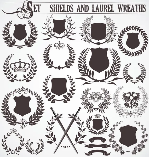 Set - escudos y coronas de laurel — Archivo Imágenes Vectoriales