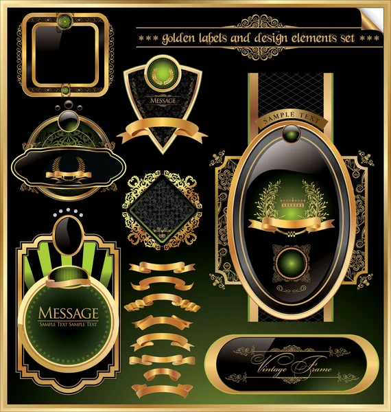 Set de etiquetas doradas y elementos de diseño — Archivo Imágenes Vectoriales