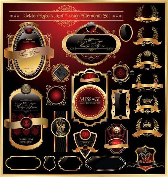 Vector set van gouden luxe ingelijste decoratieve sierlijke label — Stockvector