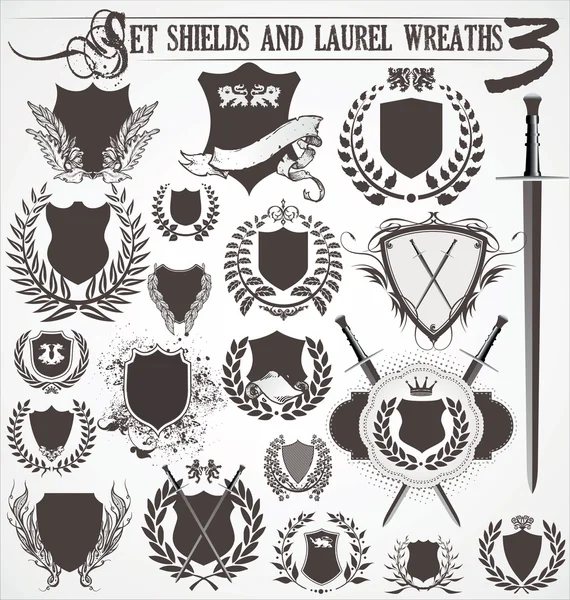 Set - escudos y coronas de laurel 3 — Vector de stock