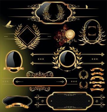 Vector set of black gold - framed labels clipart