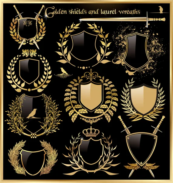 Escudos dourados e coroas de louro Vetores De Bancos De Imagens Sem Royalties