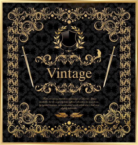 Vintage altın siyah kare dekor etiketi — Stok Vektör