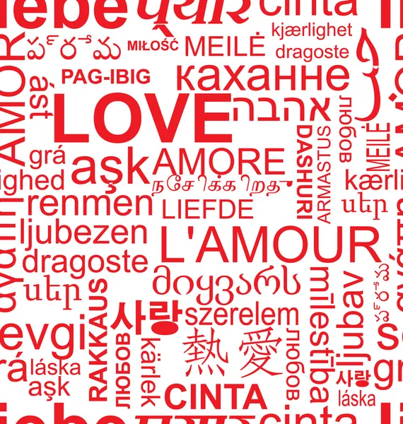 Naadloze liefde achtergrond - woord collage in andere taal — Stockvector
