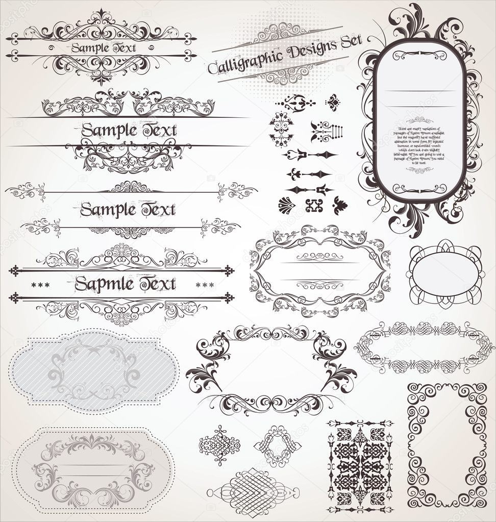 Vintage ornamental calligraphic designs set