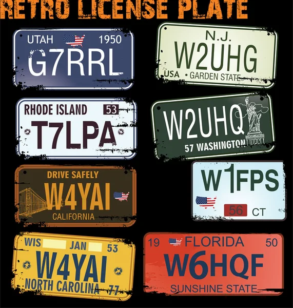 Placas de matrícula retro vector ilustración — Archivo Imágenes Vectoriales