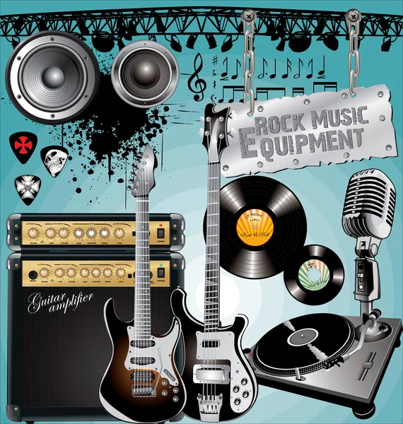 Différents équipements de musique rock — Image vectorielle