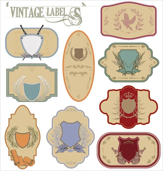 Etiquetas vintage com coroas de louro e escudos —  Vetores de Stock
