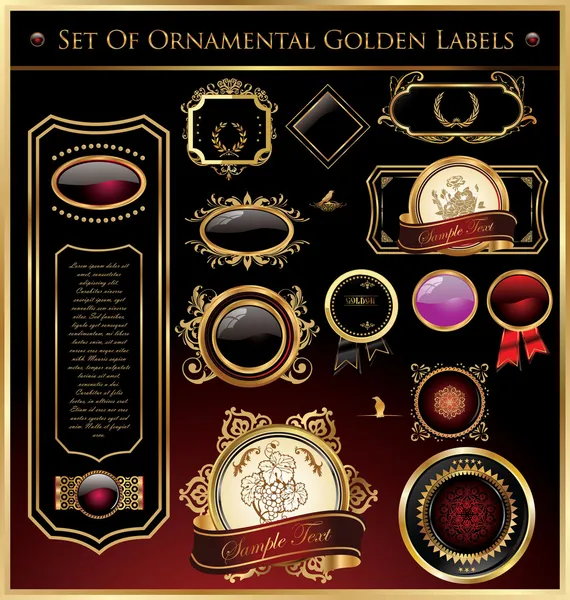 Dekorativa gyllene etiketter och medaljonger — Stock vektor