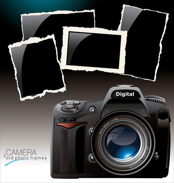 Photo camera and old photo frames — Stock Vector