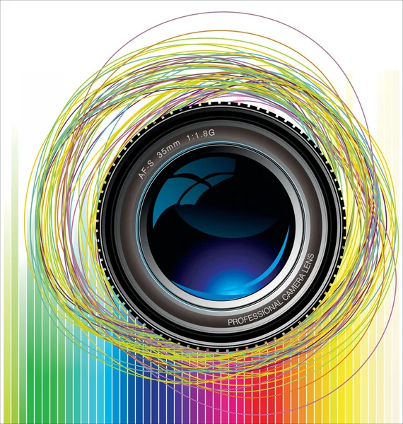 Lente de cámara fondo colorido — Vector de stock