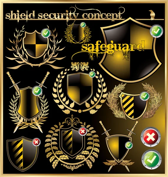 Shield security concept - set — Stock Vector