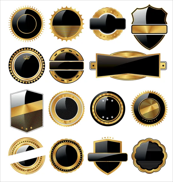 Vector set of black gold labels with place for text. — Stock Vector