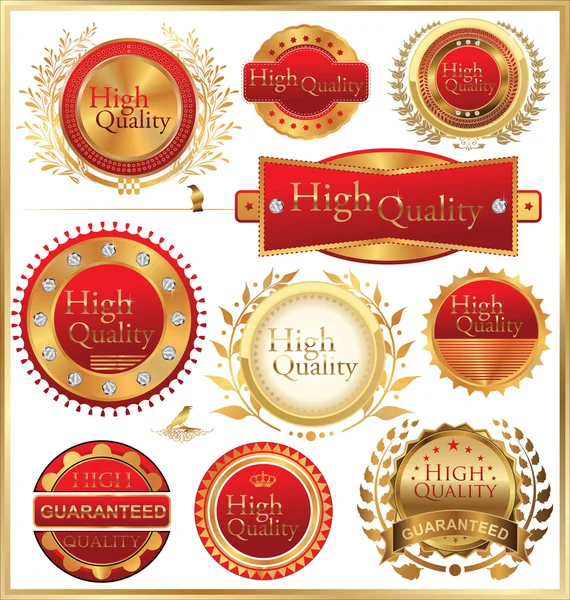 Set di etichette ed emblemi di qualità dorata — Vettoriale Stock