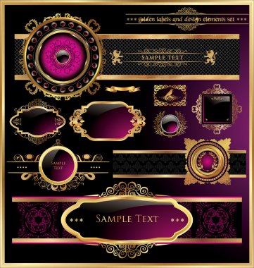 Vector set of black purple - framed labels clipart