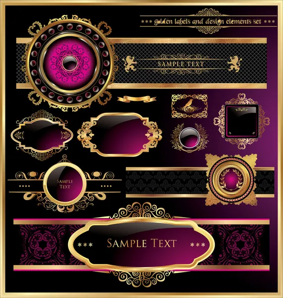 Vector set of black purple - framed labels — Stock Vector