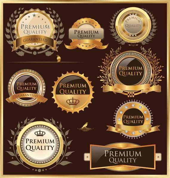 Étiquettes et médaillons dorés de qualité supérieure — Image vectorielle