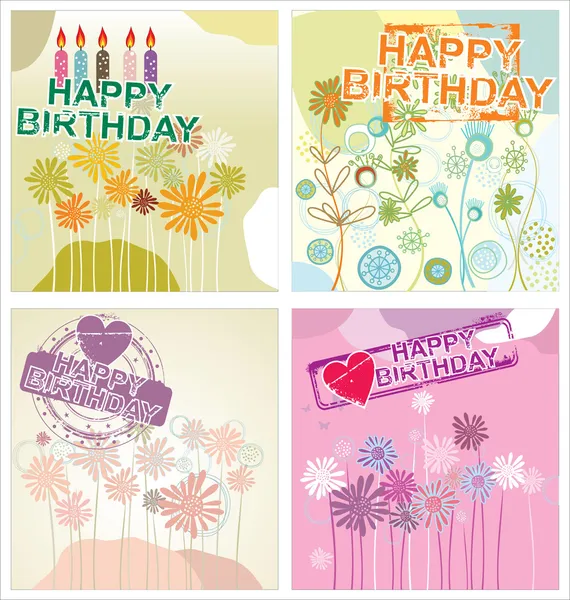 Happy birthday achtergrond - floral set — Stockvector