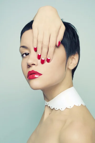 Lady with bright nail polish — Stock Photo, Image
