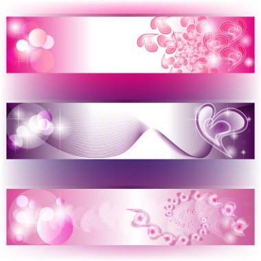 Set of 3 purple banners with hearts clipart