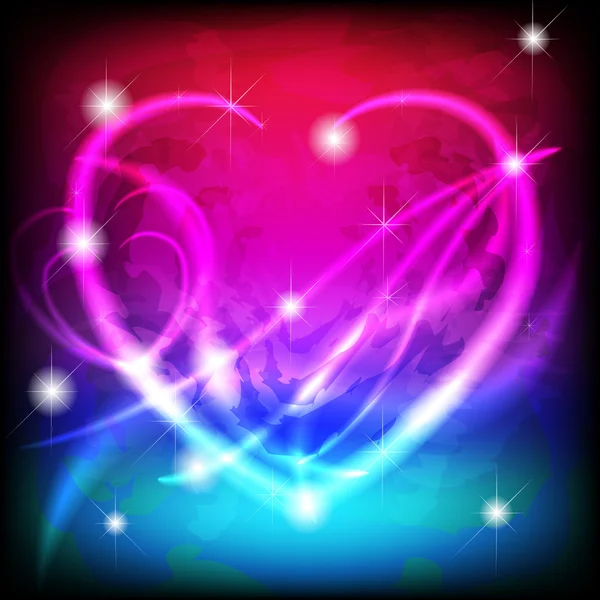 Gloeiende valentine hart in magische achtergrond — Stockvector