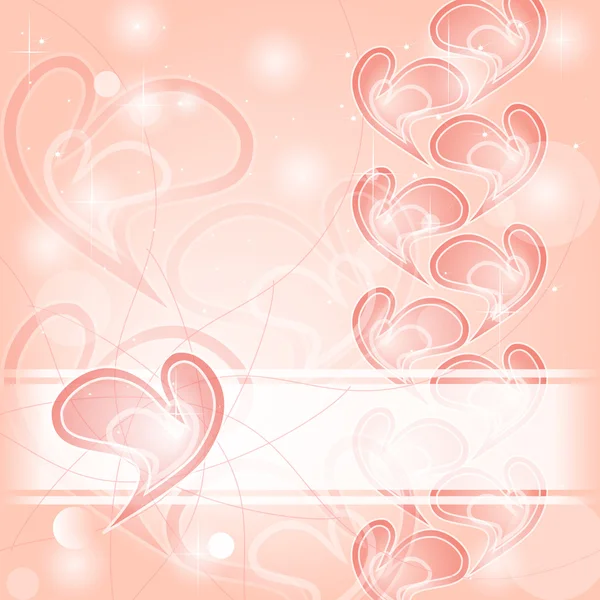 ロマンチックなピンクの繊細な心のカード — ストックベクタ