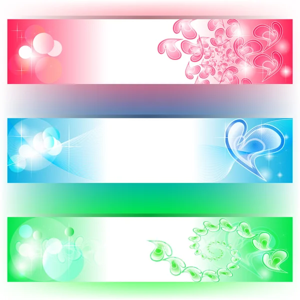 3 Banners con corazones y colores — Archivo Imágenes Vectoriales