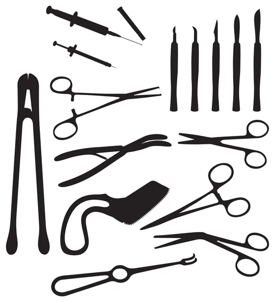 Silhouettes d'instruments chirurgicaux — Image vectorielle