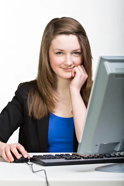 Girl with pc — Stock Photo, Image