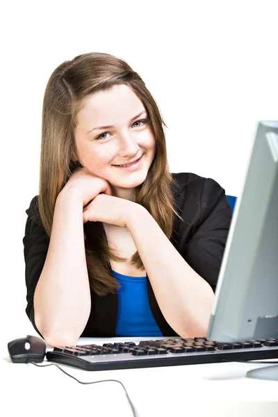 Девушка с компьютером — стоковое фото