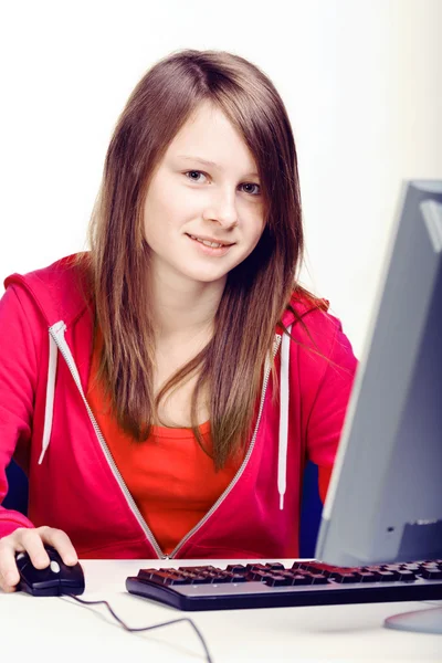 Girl with pc — Stock Photo, Image