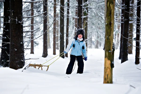 Sledding girl — Stock Photo, Image